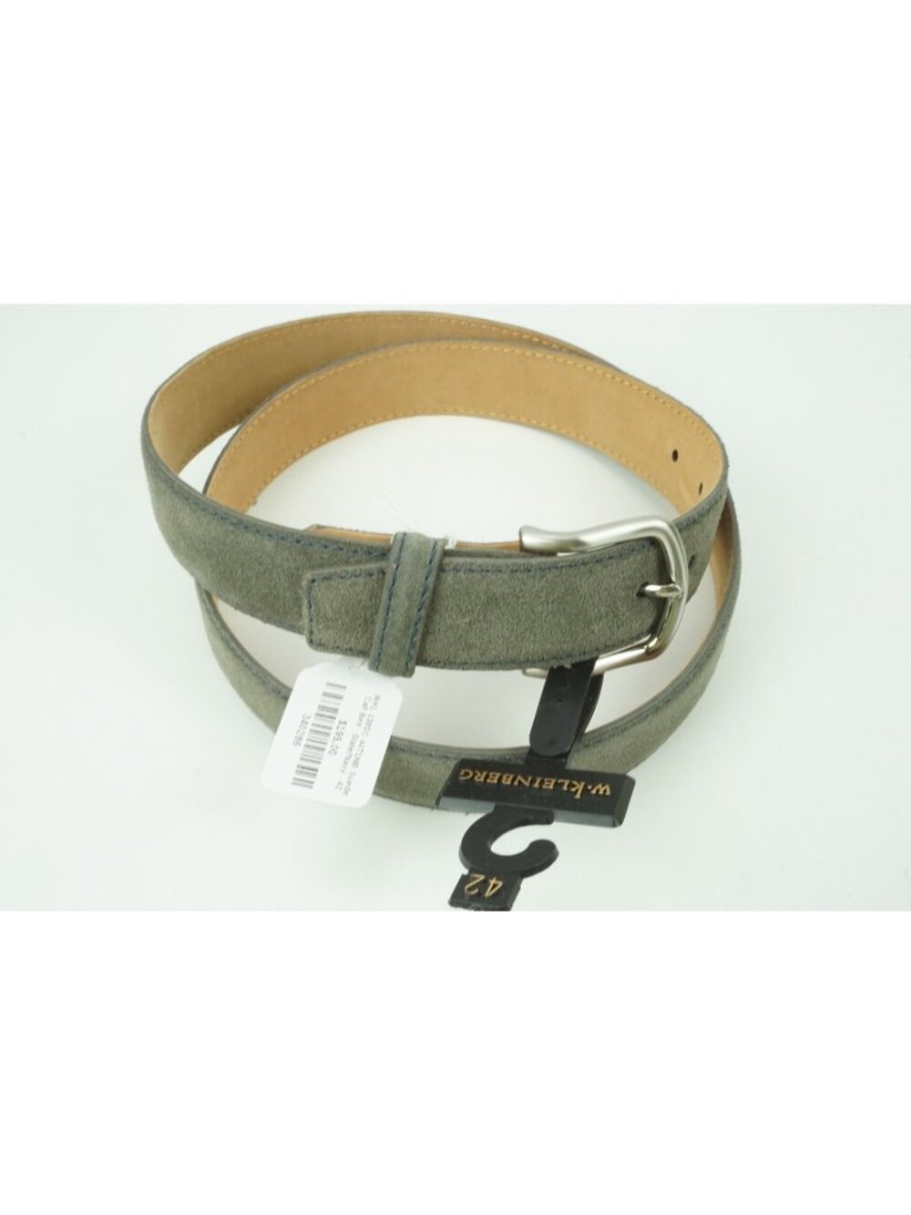 w. Kleinberg Slate/Navy  Calf Suede Leather Belt Sz 42